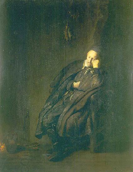 REMBRANDT Harmenszoon van Rijn An old man asleep by a fire oil painting picture